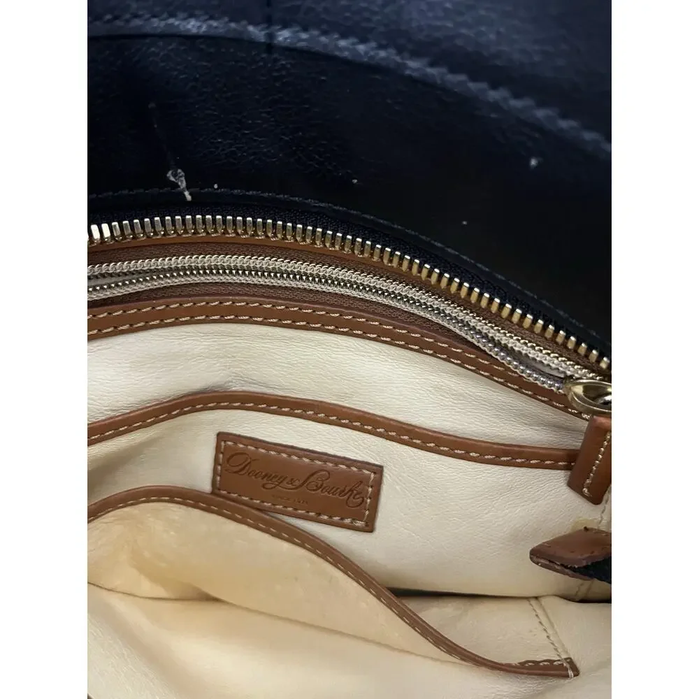 Dooney & Bourke Florentino Black Medium Tote Purse Bag Tassels Brown Leather